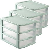 Lot de 3x petit bloc tiroir organiseur avec 3x tiroirs en plastique 35 x 27 x 26 cm vert/transparent