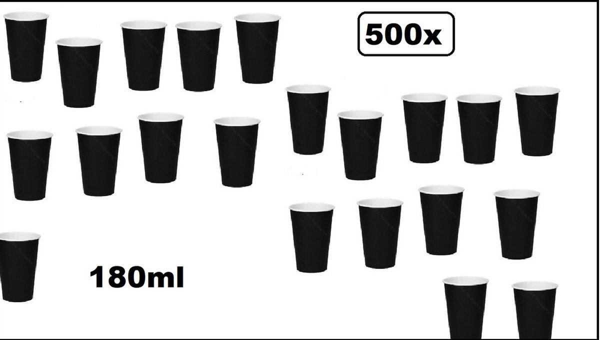 500x Koffiebeker karton zwart 180ml - Next generation Roer staafjes koffie beker melk suiker hout festival thema feest verjaardag werk lepel