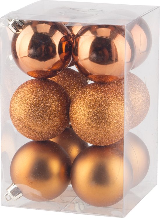 24x morceaux de boules de Noël en plastique mélange de cuivre et d'orange 6 cm - Décorations de Noël