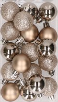 20x stuks kunststof kerstballen parel champagne 3 cm mat/glans/glitter - Kerstversiering