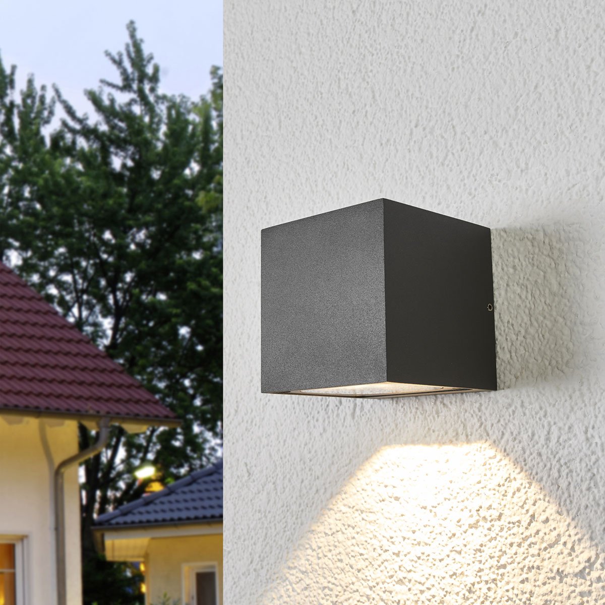 Lucande - LED wandlamp buiten - 1licht - drukgegoten aluminium - H: 10 cm - donkergrijs - Inclusief lichtbron