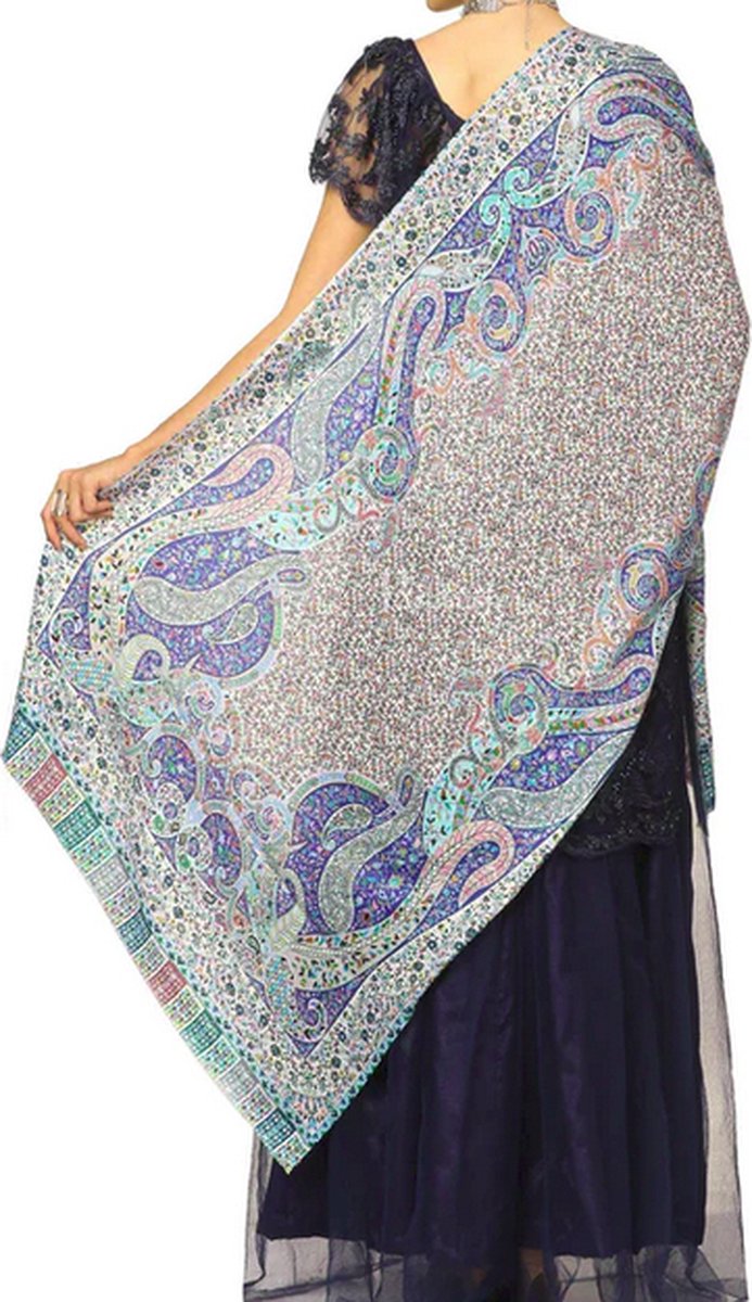 N3 Collecties Dames Zachte Bamboe Casual Bloemen Sjaal/Stola: Kleurrijk Blauw