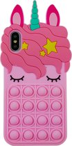 Peachy Unicorn Pop Fidget Bubble siliconen eenhoorn hoesje voor iPhone X en iPhone XS - roze