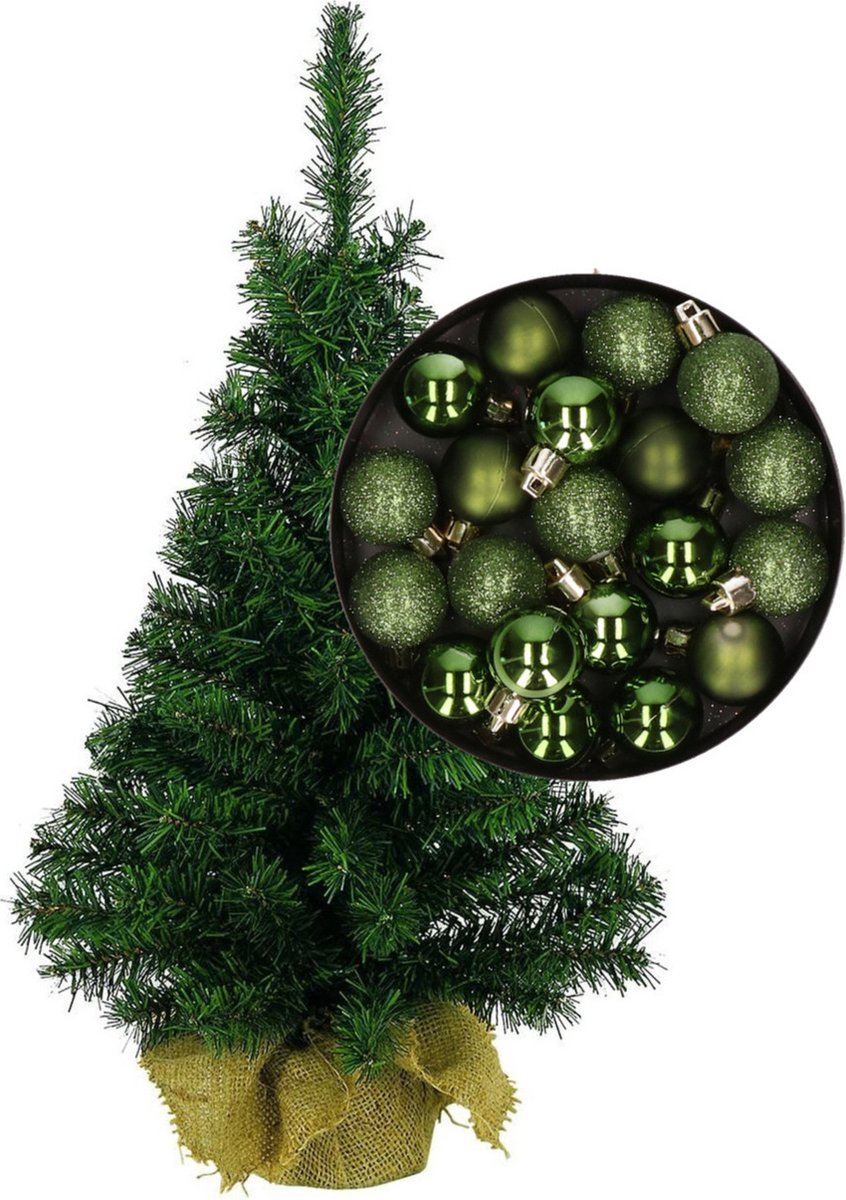 Mini kerstboom/kunst kerstboom H45 cm inclusief kerstballen groen - Kerstversiering