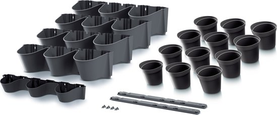 Prosperplast Verticale tuin hangende kunststof plantenpotten - Modulair - Antraciet grijs - 67x18x57 cm