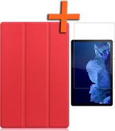 Hoes Geschikt voor Lenovo Tab P11 Plus Hoes Tri-fold Tablet Hoesje Case Met Screenprotector - Hoesje Geschikt voor Lenovo Tab P11 Plus Hoesje Hardcover Bookcase - Rood.