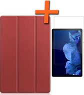 Hoes Geschikt voor Lenovo Tab P11 Plus Hoes Tri-fold Tablet Hoesje Case Met Screenprotector - Hoesje Geschikt voor Lenovo Tab P11 Plus Hoesje Hardcover Bookcase - Donkerrood