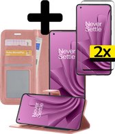 Hoesje Geschikt voor OnePlus 10 Pro Hoesje Book Case Hoes Wallet Cover Met 2x Screenprotector - Hoes Geschikt voor OnePlus 10 Pro Hoesje Bookcase Hoes - Rosé goud.