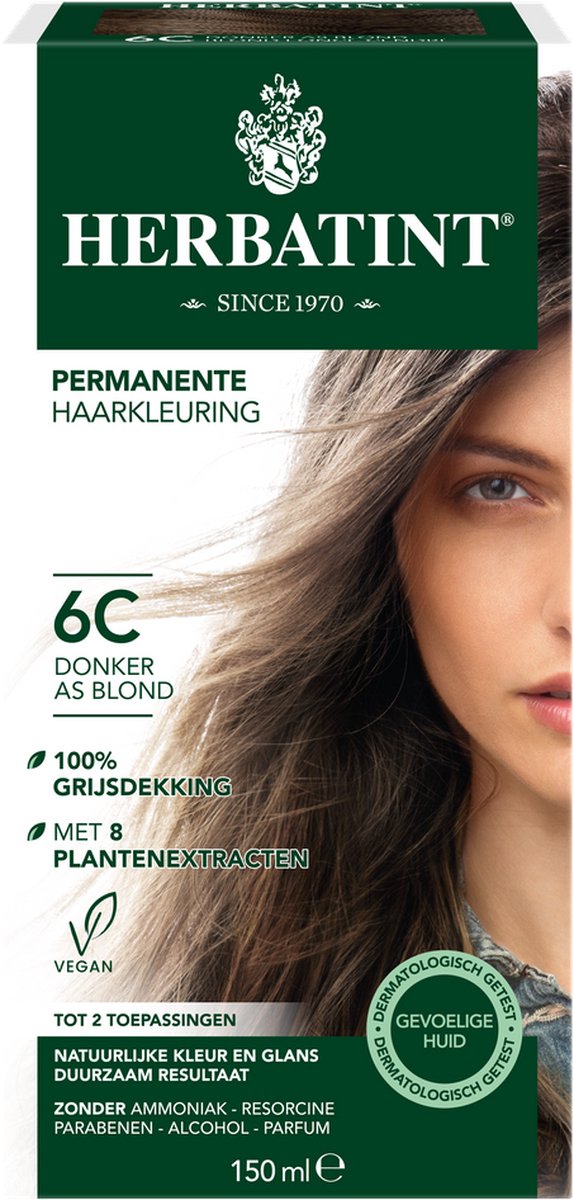 Herbatint 6C Donker As Blond - 100% biologische, permanente vegan haarkleuring - Met 8 plantenextracten- 150 ml