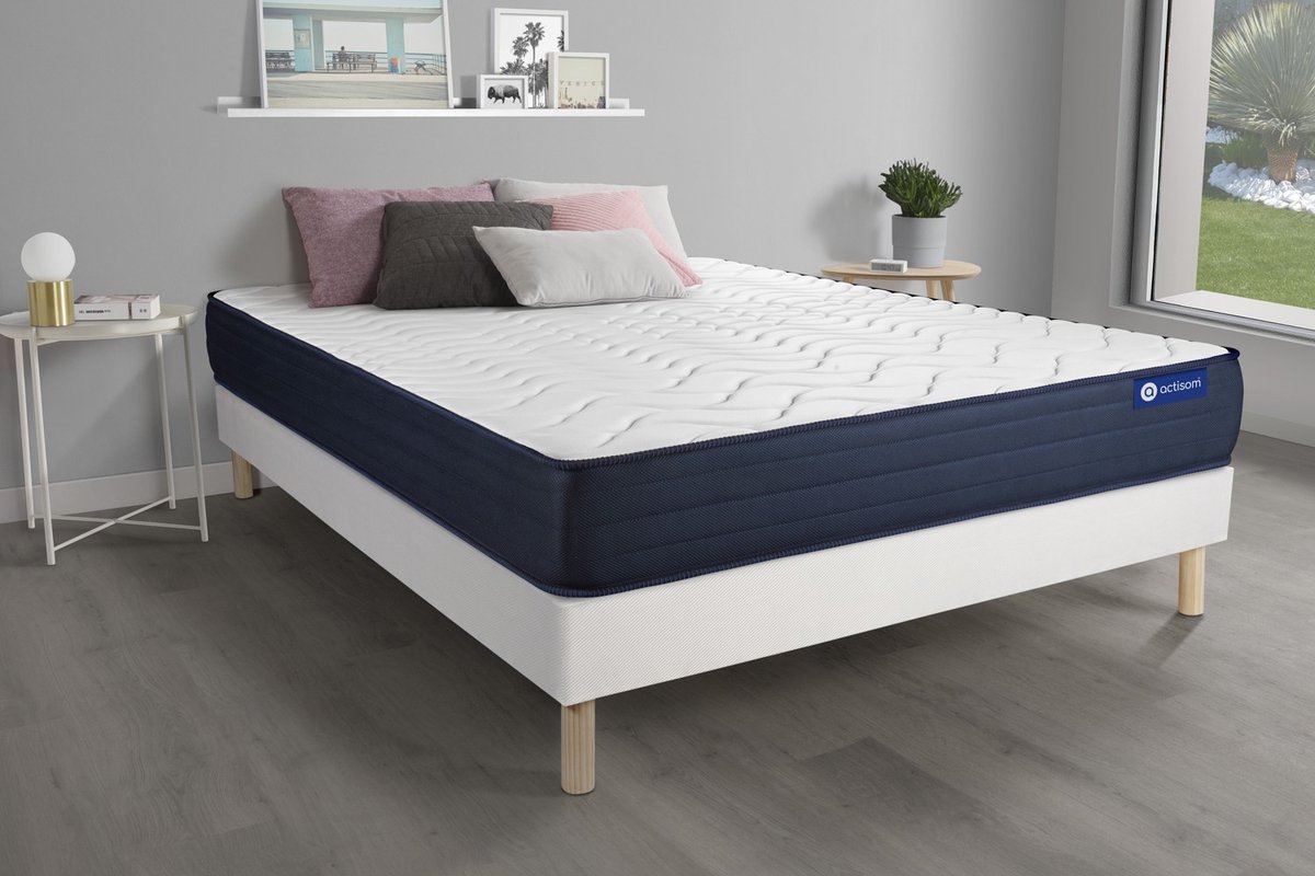 Complete boxspring met matras tweepersoons- Actisom Actimemo life wit - Traagschuim - 160 x 220 cm