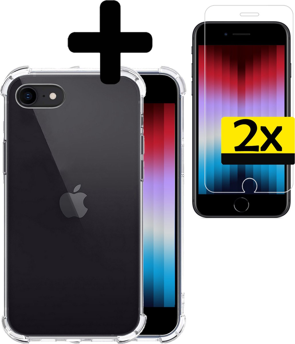 iPhone SE 2022 Hoesje Transparant Met 2x Screenprotector Shockproof - iPhone SE 2022 Case - Shockproof iPhone SE 2022 Hoes Met 2x Screenprotector - Transparant
