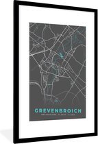 Fotolijst incl. Poster - Stadskaart – Kaart – Grevenbroich – Blauw – Duitsland – Plattegrond - 60x90 cm - Posterlijst