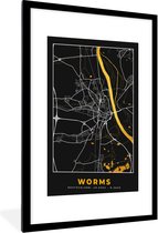 Fotolijst incl. Poster - Black and Gold – Stadskaart – Worms – Duitsland – Plattegrond – Kaart - 60x90 cm - Posterlijst