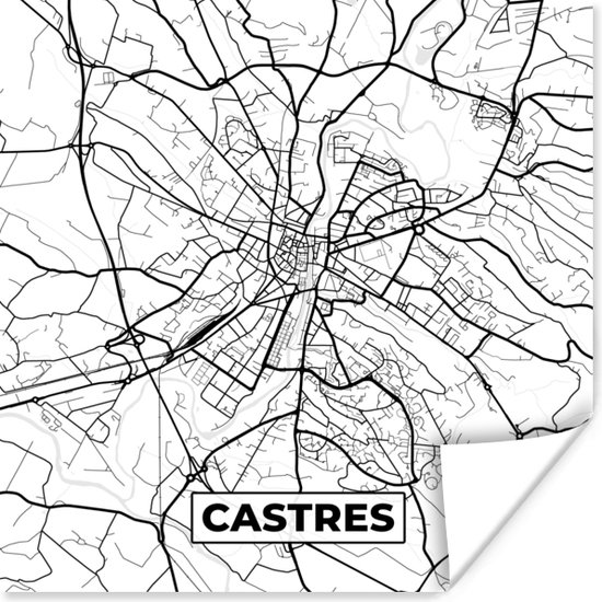Poster Frankrijk - Castres - Kaart - Plattegrond - Stadskaart - Zwart wit - 100x100 cm XXL