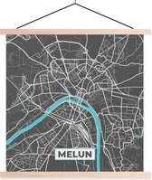 Porte-affiche avec affiche - Affiche scolaire - Melun - France - Carte - Carte - Plan de la ville - 60x60 cm - Lattes vierges