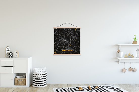 Posterhanger incl. Poster 60x60 cm - Schoolplaat - Remscheid - Stadskaart - Kaart - Plattegrond - Duitsland - Goud - Textielposter - Blanke latten - Stadskaart