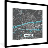 Fotolijst incl. Poster - Tours - Kaart - Stadskaart - Plattegrond - Frankrijk - 40x40 cm - Posterlijst