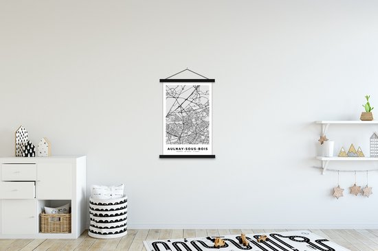 Posterhanger incl. Poster 60x90 cm - Schoolplaat - Kaart - Stadskaart - Aulnay-sous-Bois - Plattegrond - Frankrijk - Textielposter - Zwarte latten - Plattegrond