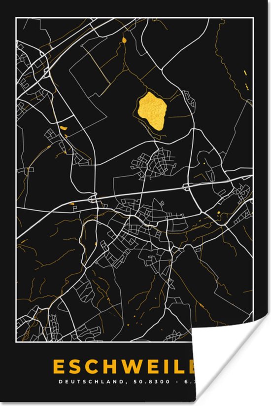 Poster Goud – Duitsland – Plattegrond – Gold – Stadskaart – Kaart – Eschweiler - 80x120 cm