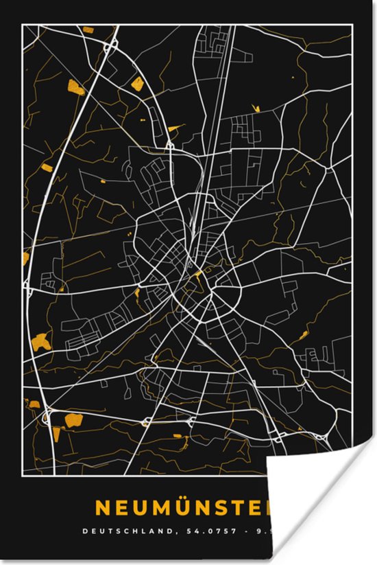 Poster Duitsland Black and Gold Neumünster Stadskaart Kaart Plattegrond bol com