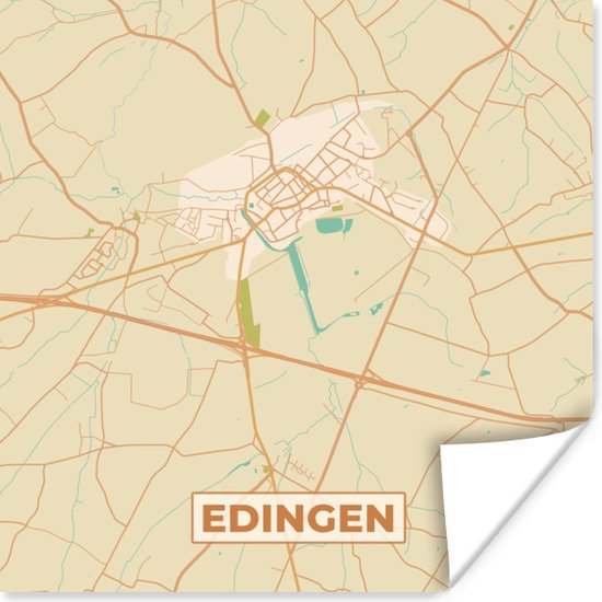 Poster Vintage - Plattegrond - Stadskaart - Edingen - Kaart - 30x30 cm ...