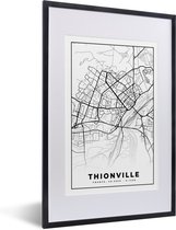 Fotolijst incl. Poster Zwart Wit- Frankrijk - Thionville - Plattegrond - Stadskaart - Kaart - Zwart wit - 40x60 cm - Posterlijst