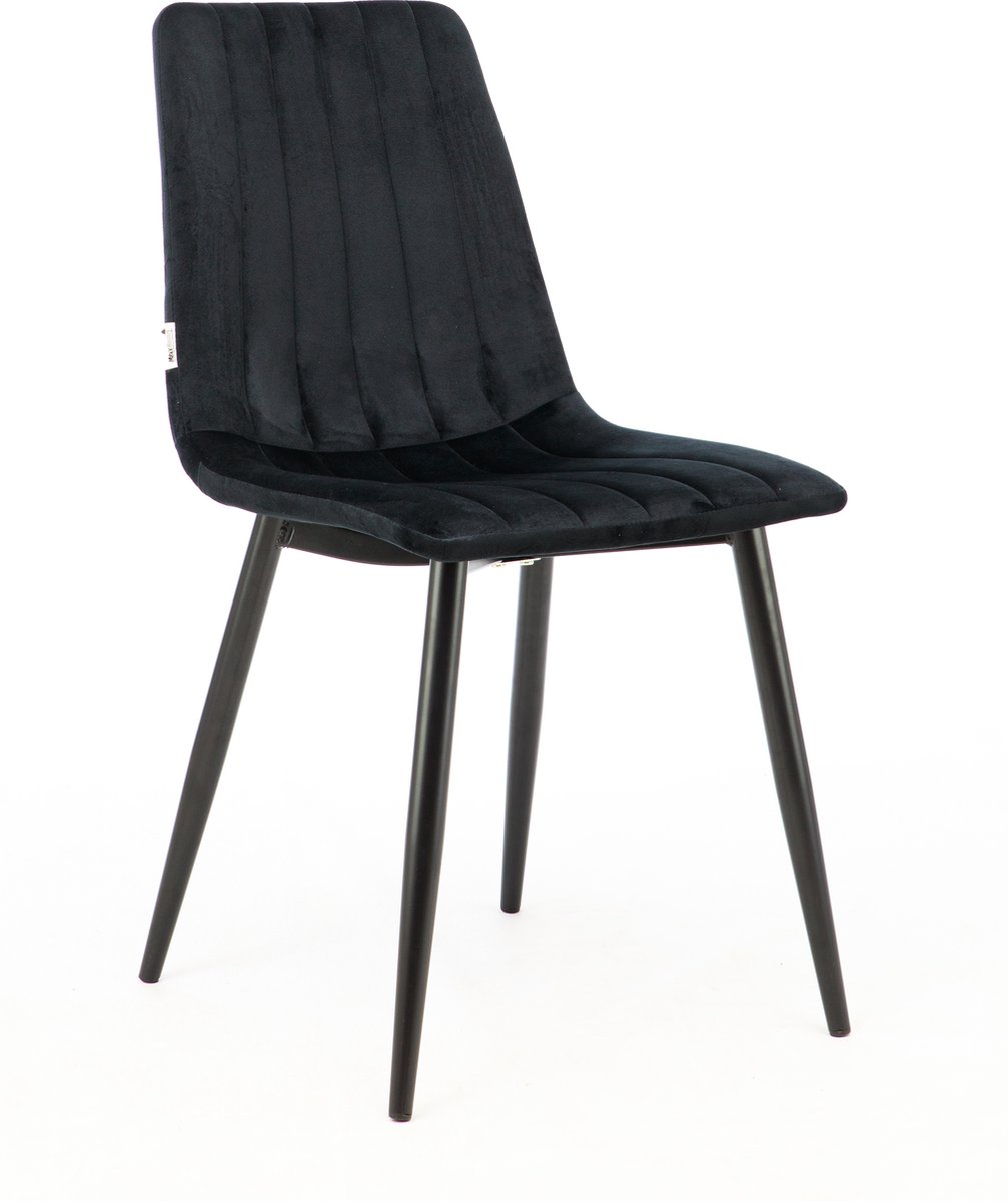 MaxxHome Eetkamerstoel - Eetkamerstoelen set van 2 - Velvet/Stoffen Stoel - Zwart