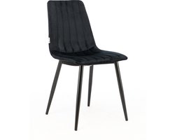 MaxxHome Eetkamerstoel - Eetkamerstoelen set van 2 - Velvet/Stoffen Stoel - Zwart