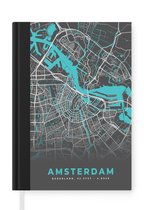 Notitieboek - Schrijfboek - Stadskaart - Amsterdam - Grijs - Blauw - Notitieboekje klein - A5 formaat - Schrijfblok - Plattegrond