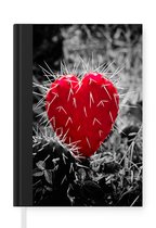 Notitieboek - Schrijfboek - Zwart-wit foto met een rode hartvormige cactus - Notitieboekje klein - A5 formaat - Schrijfblok