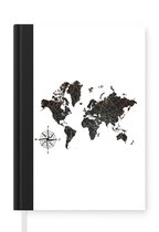 Notitieboek - Schrijfboek - Wereldkaart - Brons - Kompas - Notitieboekje klein - A5 formaat - Schrijfblok