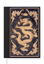 Notitieboek - Schrijfboek - Houten deur versierd met een gouden Chinese draak - Notitieboekje klein - A5 formaat - Schrijfblok