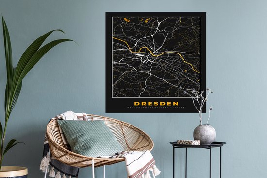 Muurstickers - Sticker Folie - Dresden - Goud - Stadskaart - Plattegrond - Kaart - Duitsland - 80x80 cm - Plakfolie - Muurstickers Kinderkamer - Zelfklevend Behang - Zelfklevend behangpapier - Stickerfolie