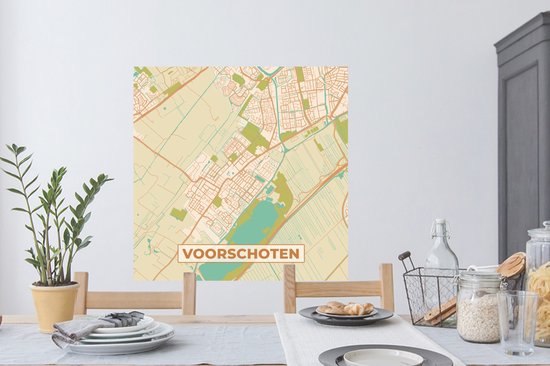 Stickers Stickers muraux - Voorschoten - Plan de la ville - Carte - Vintage - Carte - 100x100 cm - Feuille adhésive XXL