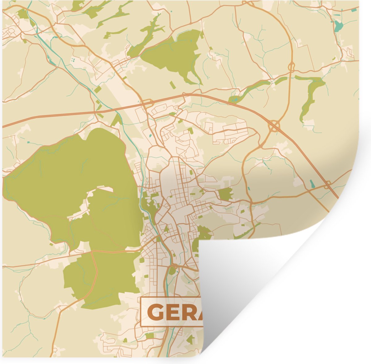 Muurstickers - Sticker Folie - Kaart - Plattegrond - Gera - Vintage - Stadskaart - 80x80 c