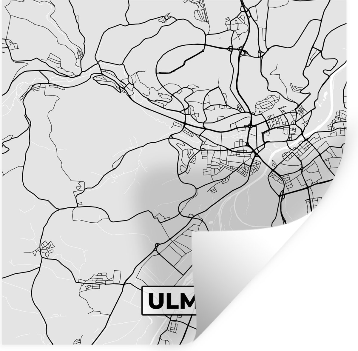 Muurstickers - Sticker Folie - Duitsland - Plattegrond - Kaart - Ulm- Stadskaart - 50x50 c