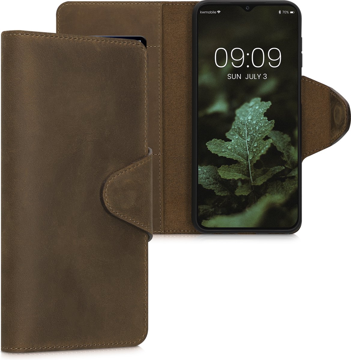 kalibri telefoonhoesje geschikt voor Samsung Galaxy A23 4G / 5G - Hoesje met pasjeshouder en standaard - bruin - Wallet case