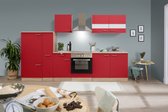Goedkope keuken 300  cm - complete keuken met apparatuur Merle  - Eiken/Rood - soft close - keramische kookplaat    - afzuigkap - oven    - spoelbak