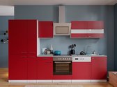 Goedkope keuken 310  cm - complete keuken met apparatuur Malia  - Wit/Rood - soft close - keramische kookplaat - vaatwasser - afzuigkap - oven    - spoelbak