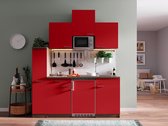 Goedkope keuken 180  cm - complete kleine keuken met apparatuur Oliver - Donker eiken/Rood - keramische kookplaat  - koelkast        - magnetron - mini keuken - compacte keuken - keukenblok met apparatuur