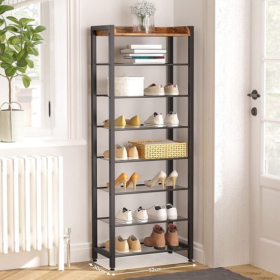 HOME BI Verticale schoenenrek met 10 niveaus, hoekschoenentoren, slanke schoenenorganizer met twee hangende haken, houten schoenenopbergstandaard voor entree, hal, kast, wit