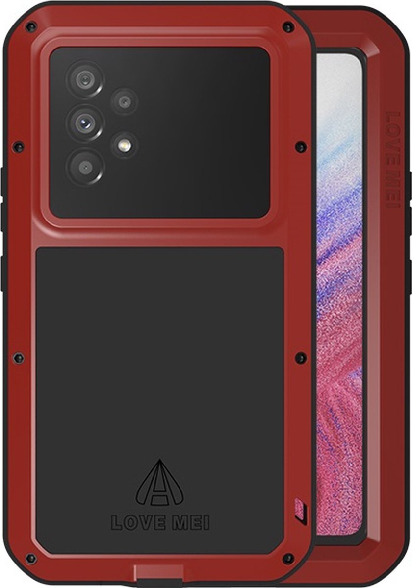 Samsung Galaxy A53 Hoes - Love Mei - Metalen Extreme Protection Case - Rood - GSM Hoes - Telefoonhoes Geschikt Voor Samsung Galaxy A53