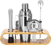 Springos Cocktail Set | 12-Delige Cocktail Shaker Set | Inclusief Bamboe Standaard & Cadeauverpakking | RVS | Zilverkleurig