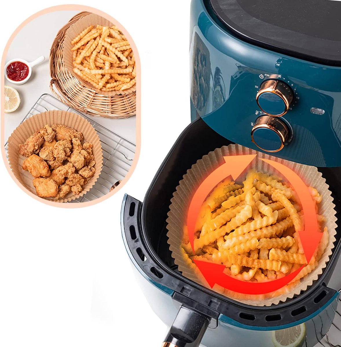 Bakpapier voor de Airfryer - 100 Stuks!! - Heteluchtfriteuse Wegwerpbakjes - 20cm - AirFryer Wegwerpbakpapier - Bakpapier - Wegwerp Bakjes - Wegwerppapier - Bakjes - Bakpapier Rond