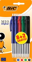 BIC M10 Original Stylos-Bille avec Système Click Pointe Medium - Blauw Zwart Vert Rouge - Paquet de 8+2 Pièces