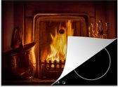 KitchenYeah® Inductie beschermer 71x52 cm - Een open haard met warm vuur - Kookplaataccessoires - Afdekplaat voor kookplaat - Inductiebeschermer - Inductiemat - Inductieplaat mat