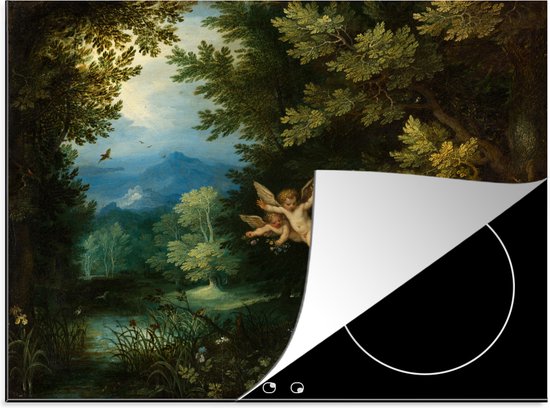 KitchenYeah® Inductie beschermer 77x59 cm - De rust op de vlucht naar Egypte - Schilderij van Jan Brueghel de Oude - Kookplaataccessoires - Afdekplaat voor kookplaat - Inductiebeschermer - Inductiemat - Inductieplaat mat