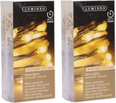 2x Timer draadverlichting zilver 40 warm witte lampjes -195 cm - Microverlichting LED lichtsnoer 2 stuks