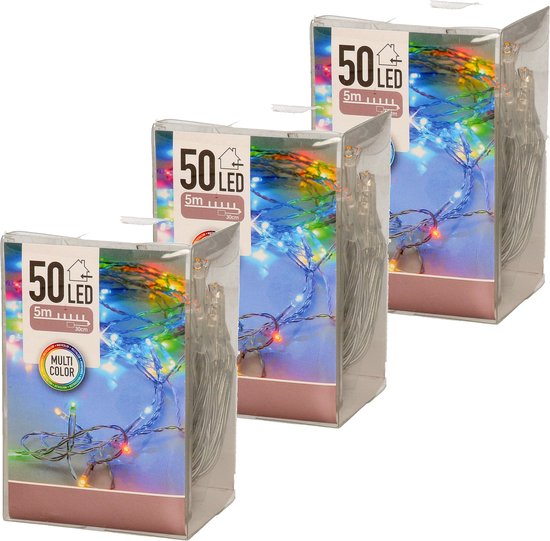 3x Kerstverlichting op batterij gekleurd 50 lampjes Feestverlichting bol