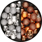 40x morceaux de petites boules de Noël en plastique cuivre et argent 3 cm - Pour petits sapins de Noël